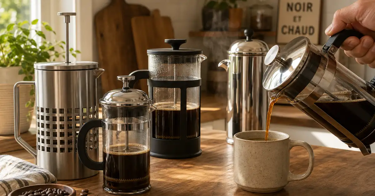 Best French Press Coffee Makers of 2026 — glass and stainless steel options on a kitchen counter