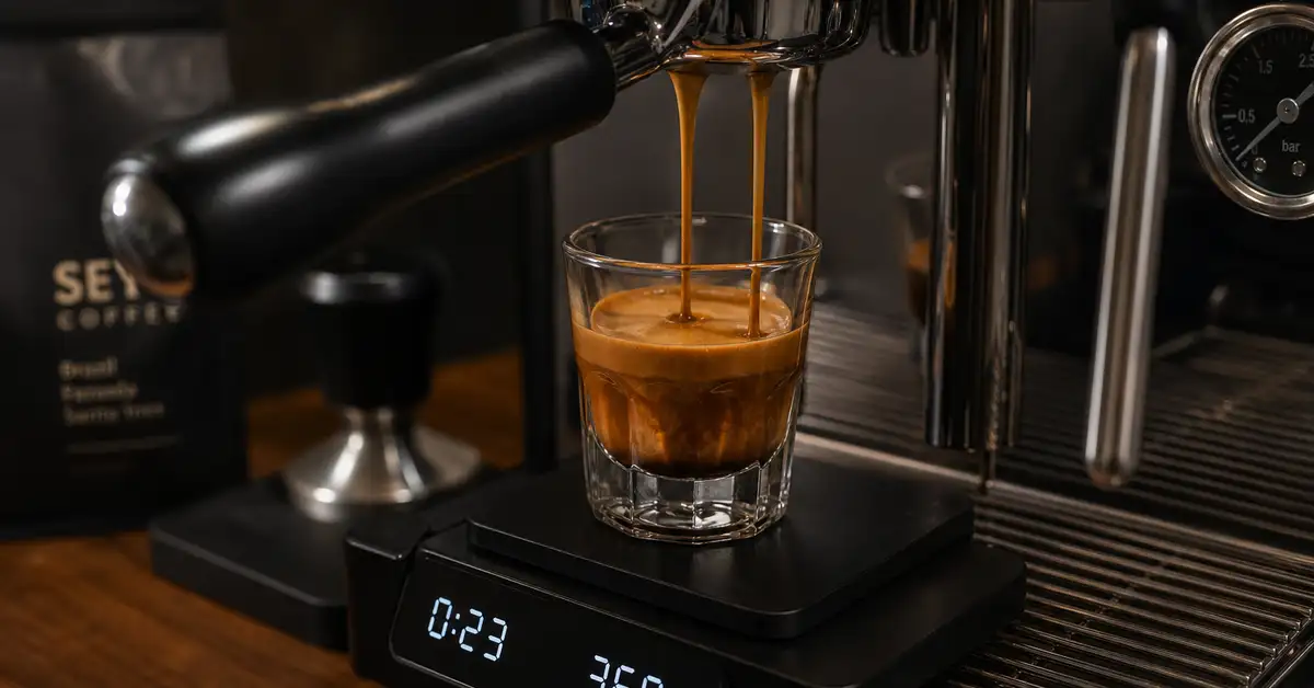 Dialing in espresso — adjusting grind size and checking extraction time for a perfect shot